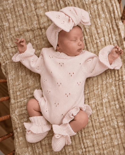Pointelle Soft Blush Pink Ruffle Romper | Personalized Bundle - Harp Angel Boutique