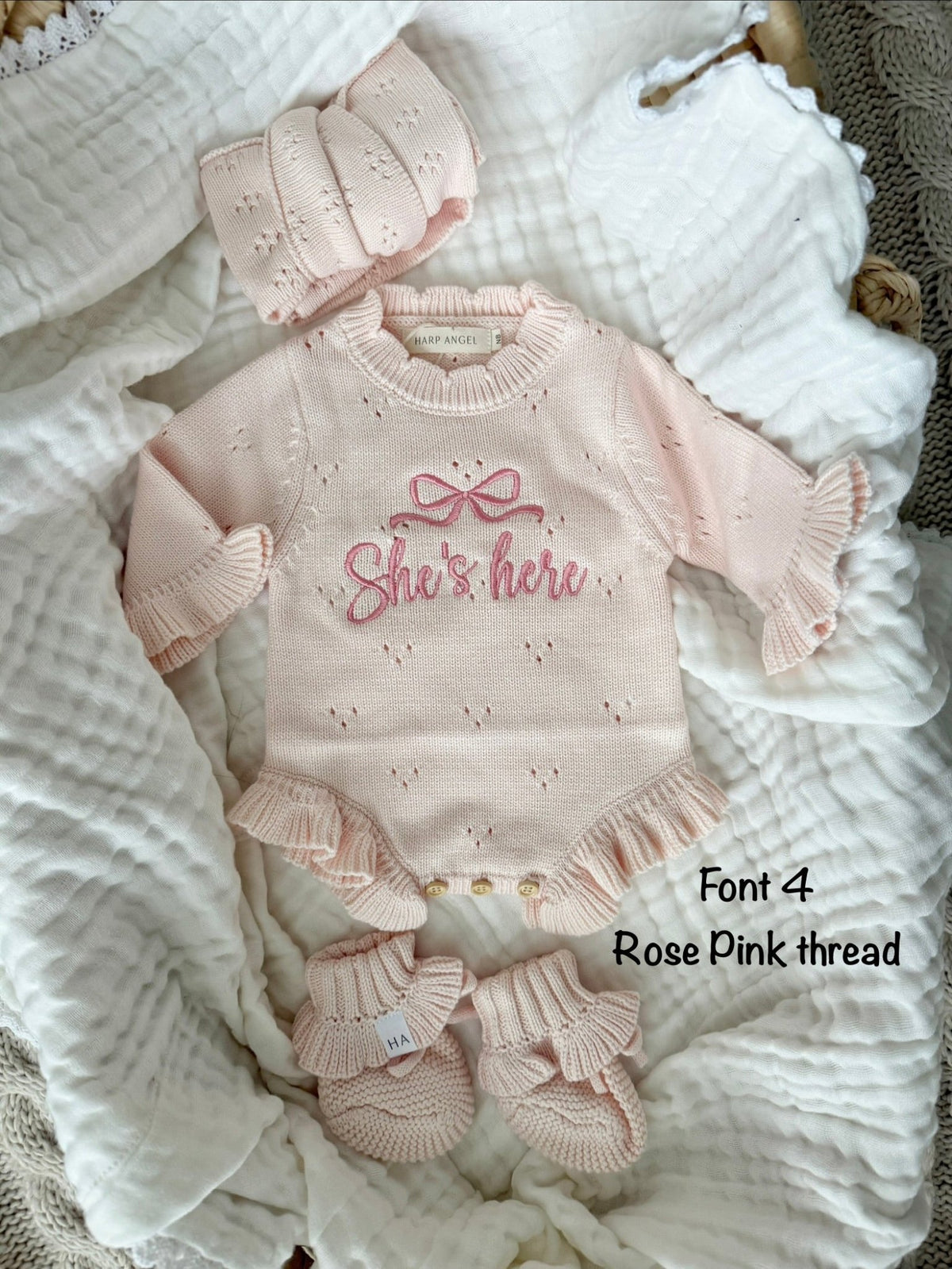 Pointelle Soft Blush Pink Ruffle Romper | Personalized Bundle - Harp Angel Boutique