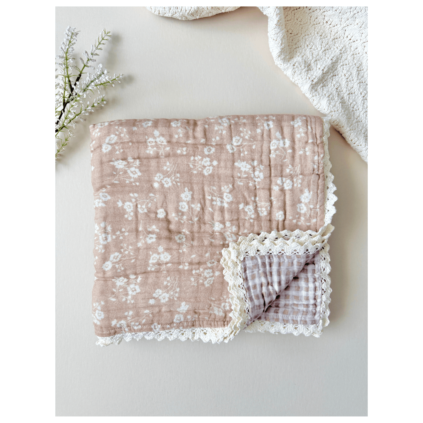 PRE - ORDER** Organic Muslin 6 - Layer Blanket - Sweet Pea Lace - Harp Angel Boutique