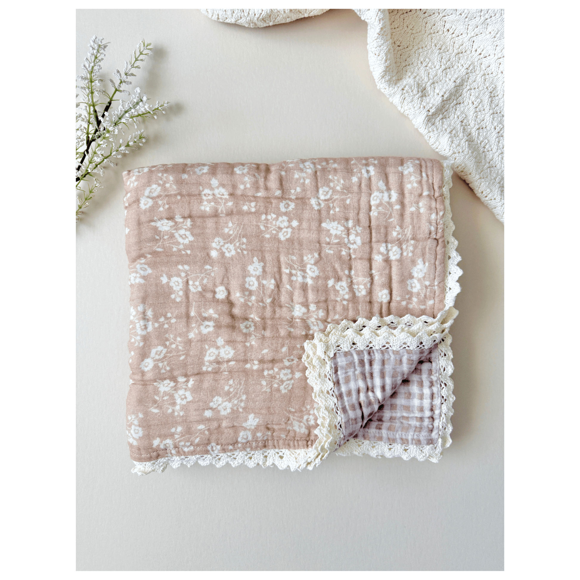PRE - ORDER** Organic Muslin 6 - Layer Blanket - Sweet Pea Lace - Harp Angel Boutique