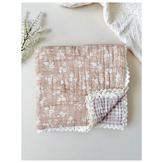 PRE - ORDER** Organic Muslin 6 - Layer Blanket - Sweet Pea Lace - Harp Angel Boutique