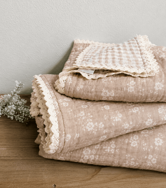 PRE - ORDER** Organic Muslin 6 - Layer Blanket - Sweet Pea Lace - Harp Angel Boutique