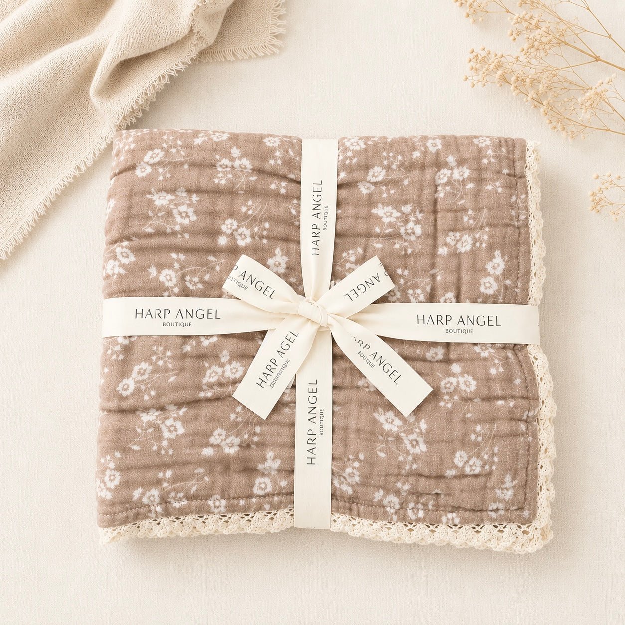 PRE - ORDER** Organic Muslin 6 - Layer Blanket - Sweet Pea Lace - Harp Angel Boutique