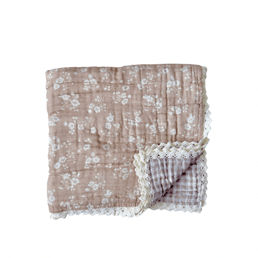 PRE - ORDER** Organic Muslin 6 - Layer Blanket - Sweet Pea Lace - Harp Angel Boutique