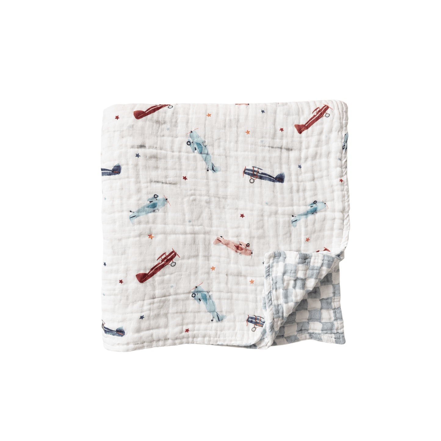 PRE - ORDER** Vintage Airplane Organic Muslin Cotton 6 - Layer Baby Blanket - Harp Angel Boutique