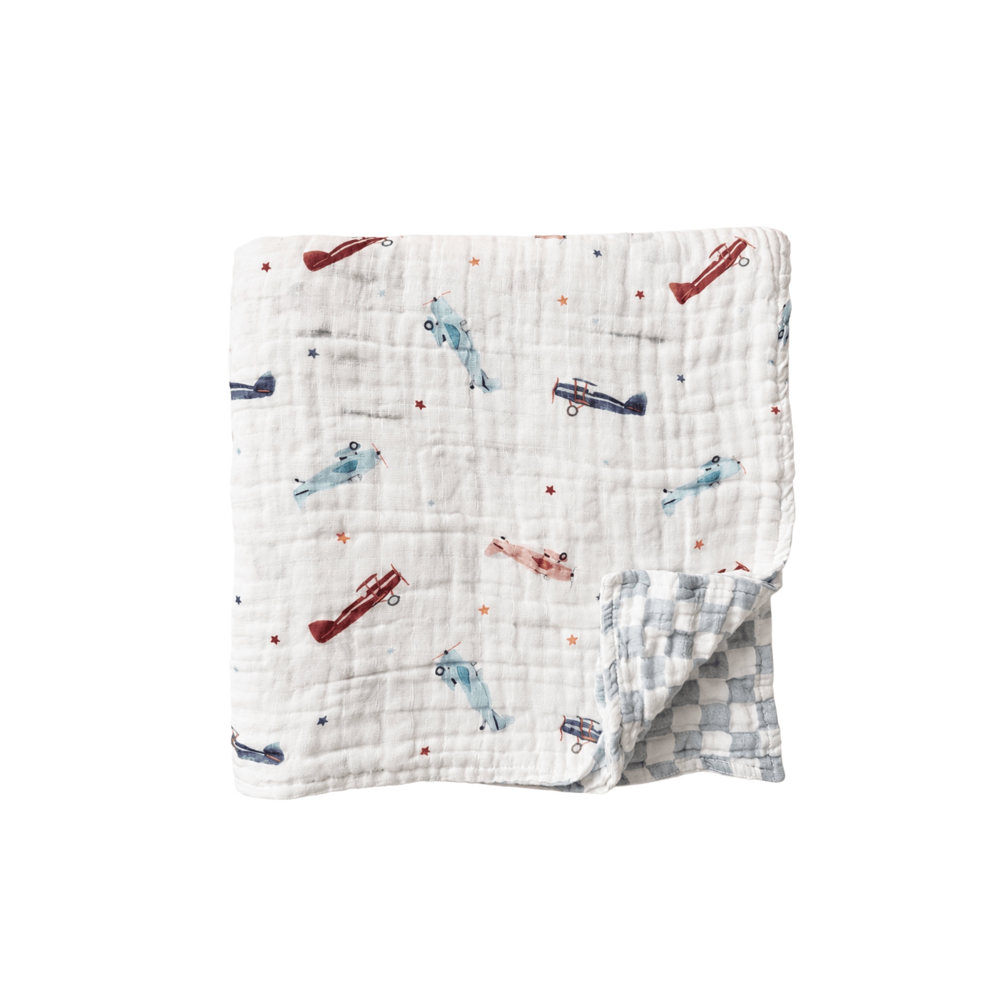 PRE - ORDER** Vintage Airplane Organic Muslin Cotton 6 - Layer Baby Blanket - Harp Angel Boutique