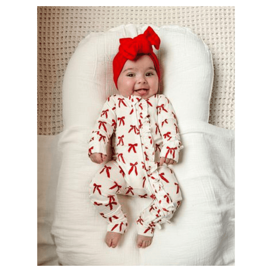 Ruffle Zipper One Piece - Red Bows - Harp Angel Boutique