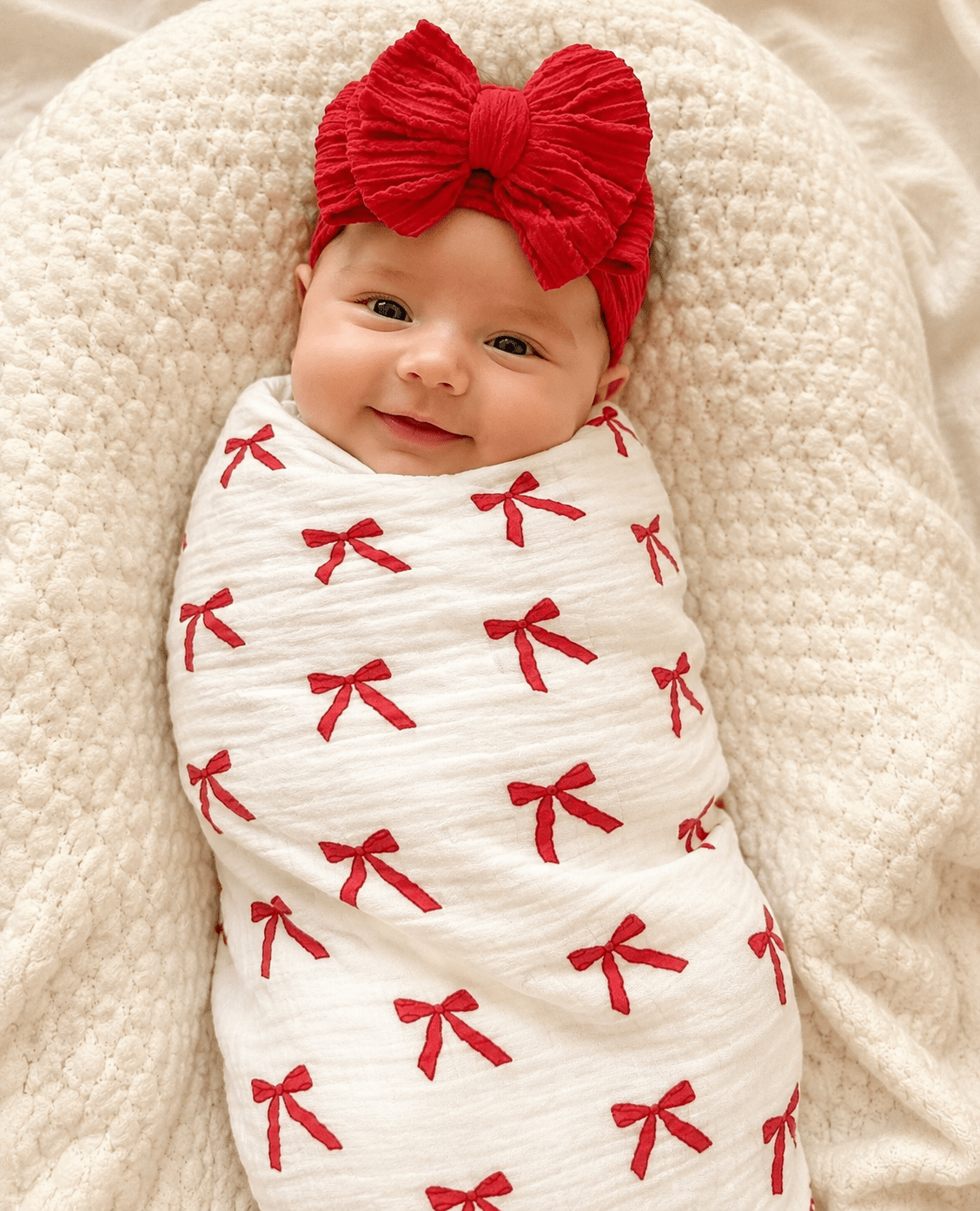 Red Nylon Oversized Top Knot Baby Headband - Harp Angel Boutique