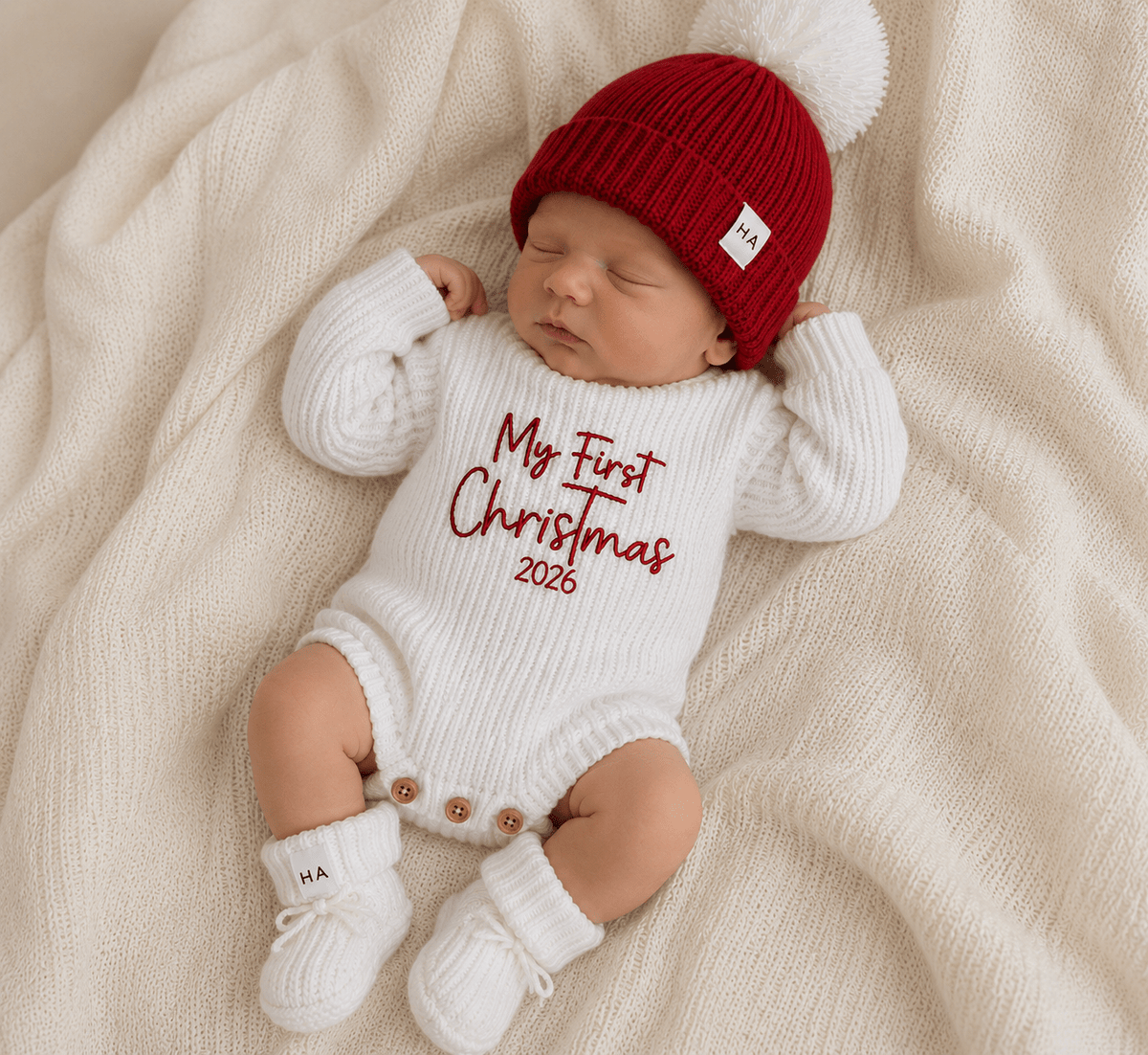 Red Organic Cotton Knit Baby Beanie Hat - Harp Angel Boutique