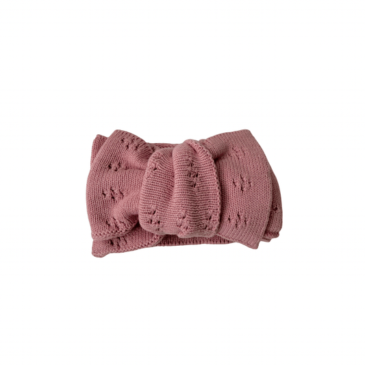 Rose Pink Organic Cotton Pointelle Bow Baby Headband - Harp Angel Boutique