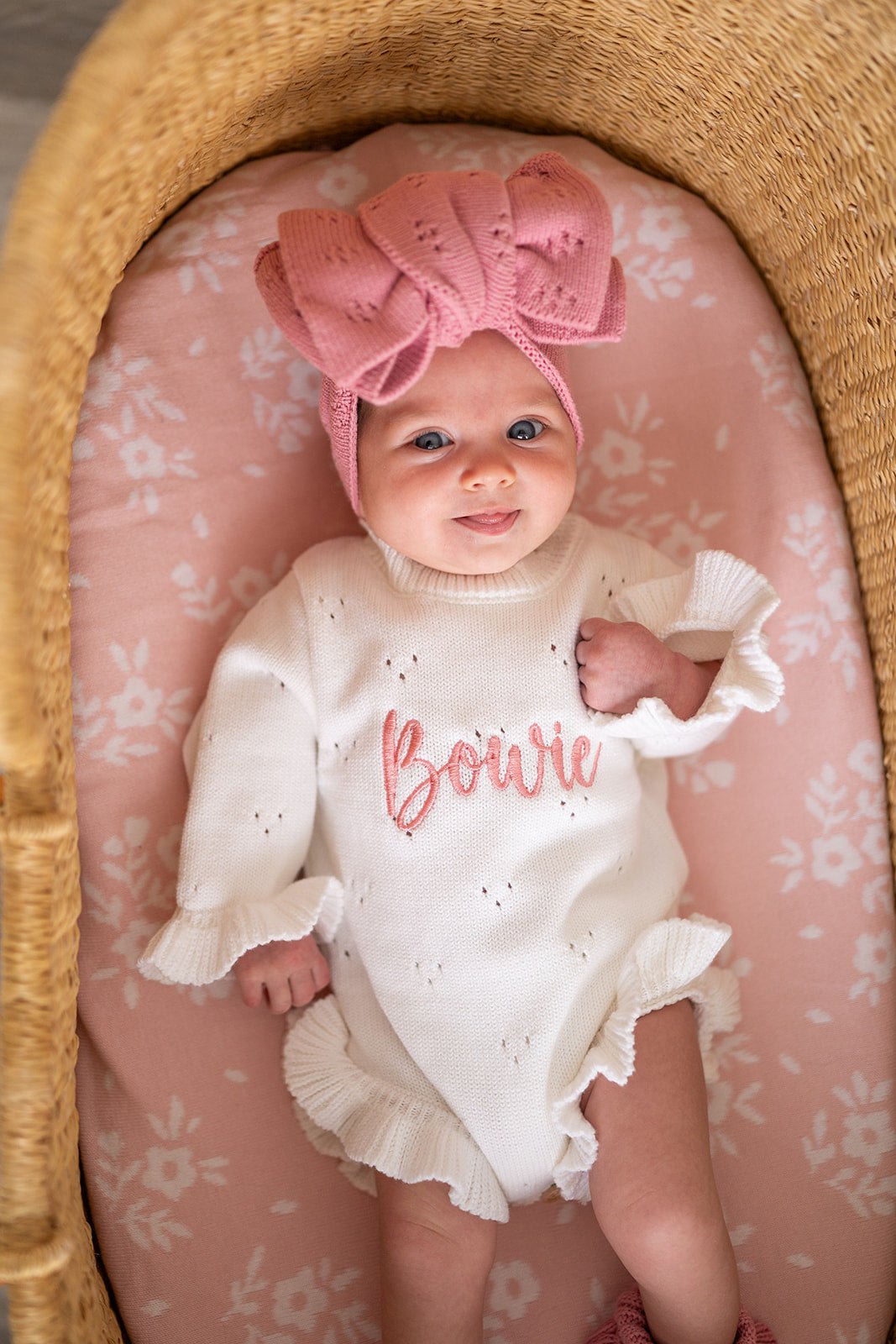 Rose Pink Organic Cotton Pointelle Bow Baby Headband - Harp Angel Boutique