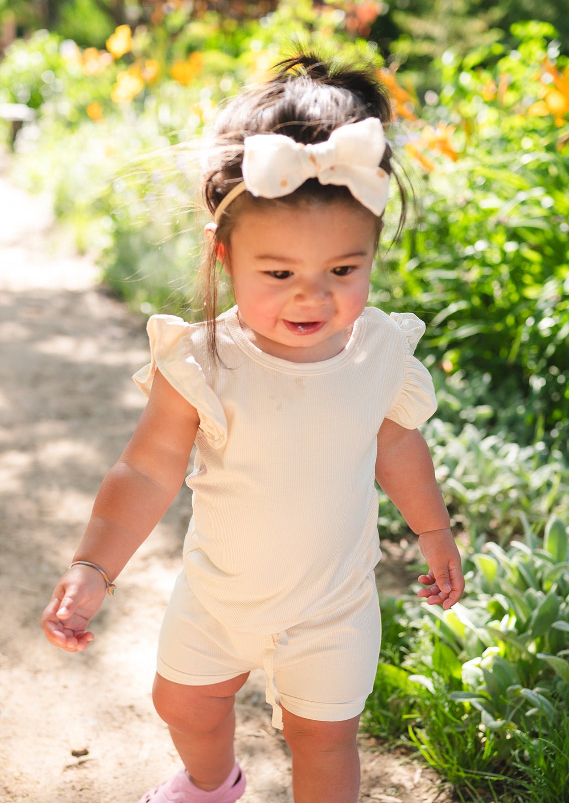 Ruffle Ribbed Short Set - Cream - Harp Angel Boutique