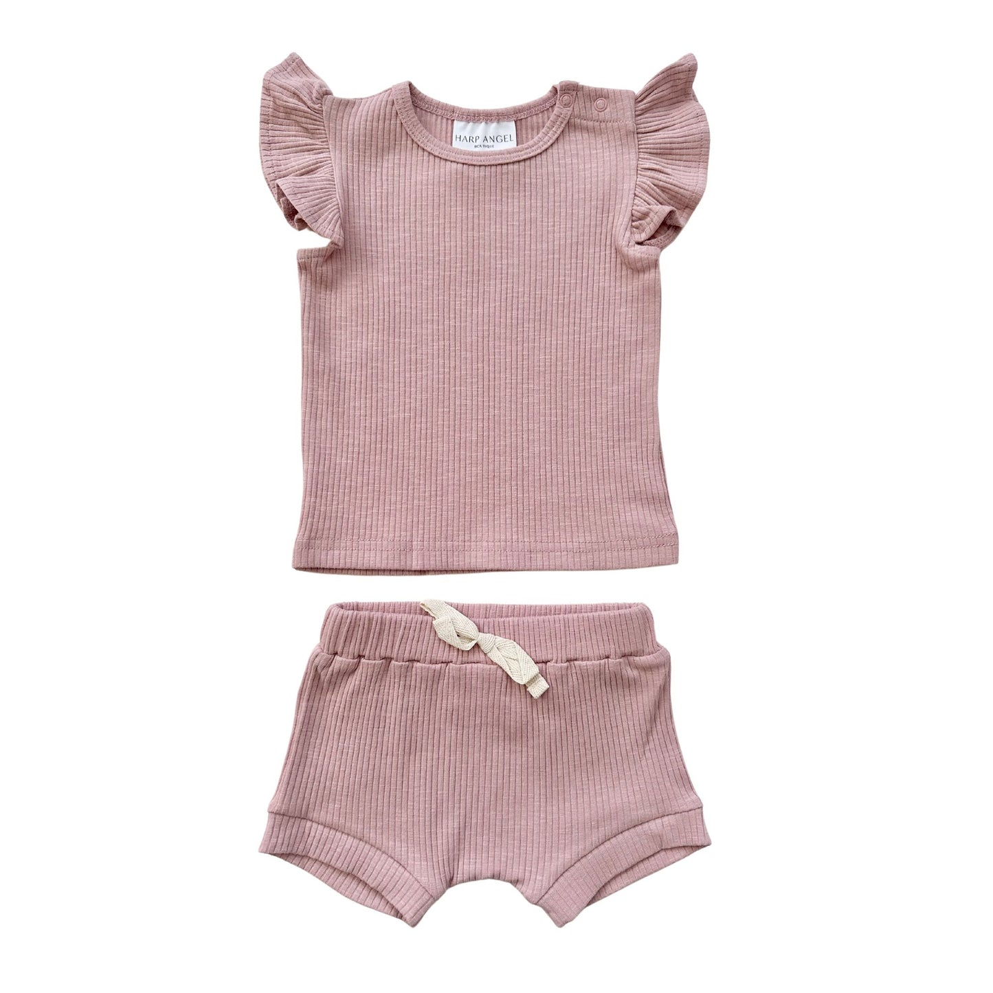 Ruffle Ribbed Short Set - Dusty Rose - Harp Angel Boutique