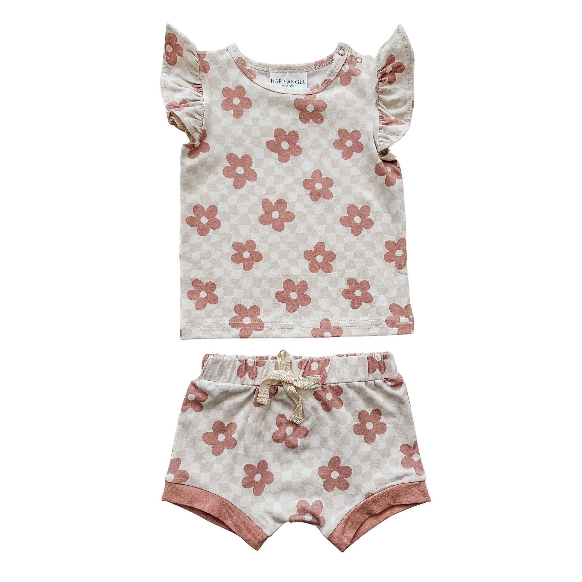 Ruffle Short Set - Checkered Daisy - Harp Angel Boutique