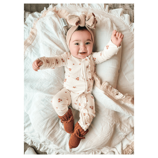Caramel bloom bamboo baby pajamas with ruffle zipper romper
