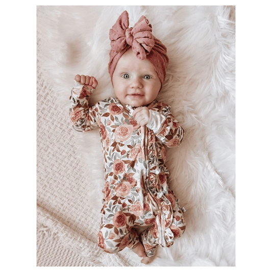 Ruffle Zipper One Piece - Dusty Pink Floral - Harp Angel Boutique