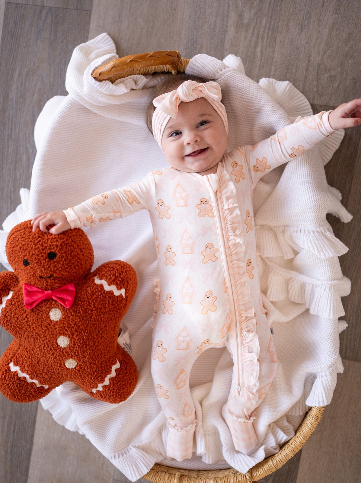 Ruffle Zipper Romper - Gingerbread Dreams - Harp Angel Boutique