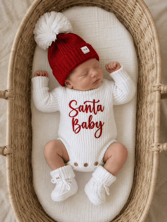 Santa Baby Organic Knit Bodysuit | Baby’s First Christmas | PRE-ORDER - Harp Angel Boutique