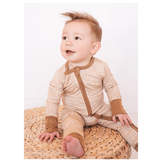 Smiley Face Baby Pajamas | Zipper Romper - Harp Angel Boutique