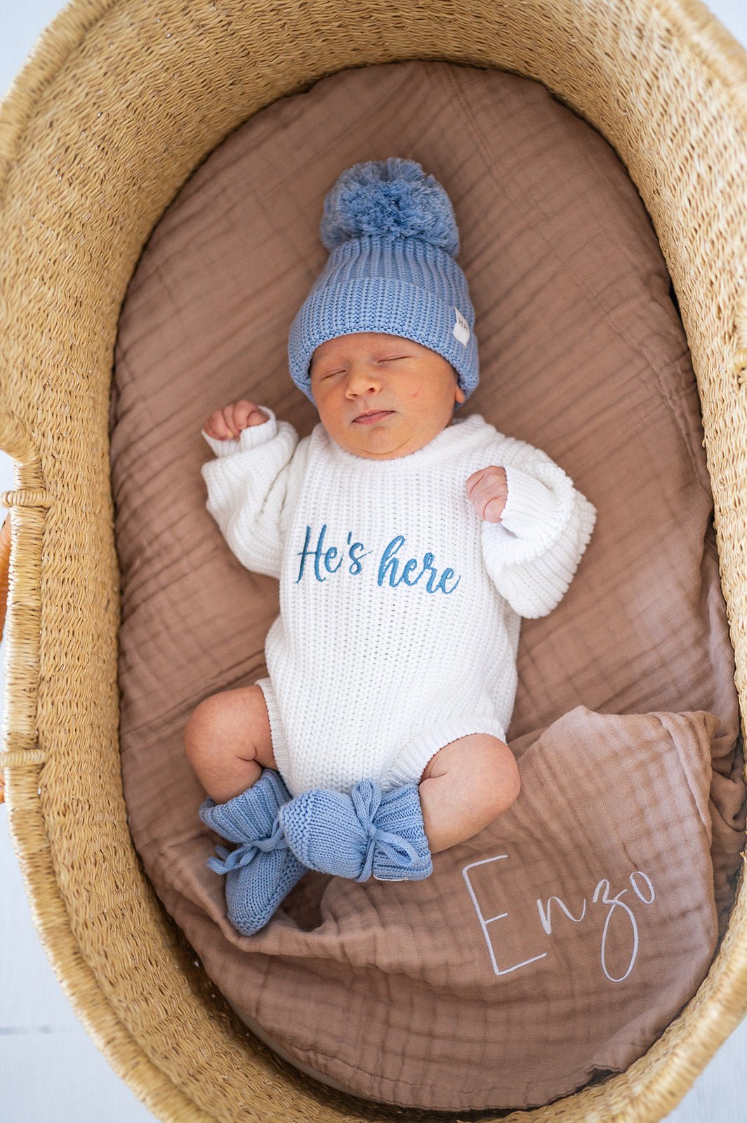 Blue Organic Cotton Knit Baby Booties - Harp Angel Boutique