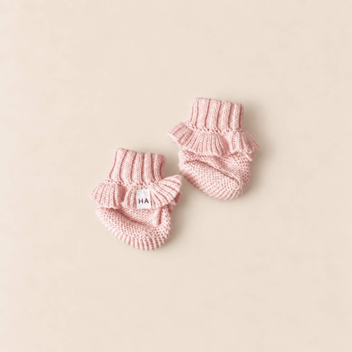 Soft Blush Pink Organic Cotton Knit Newborn Baby Ruffle Booties - Harp Angel Boutique