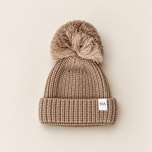 Soft Taupe Organic Cotton Knit Baby Beanie Hat - Harp Angel Boutique