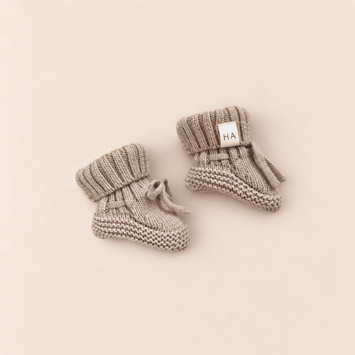 Taupe Organic Cotton Knit Baby Booties - Harp Angel Boutique