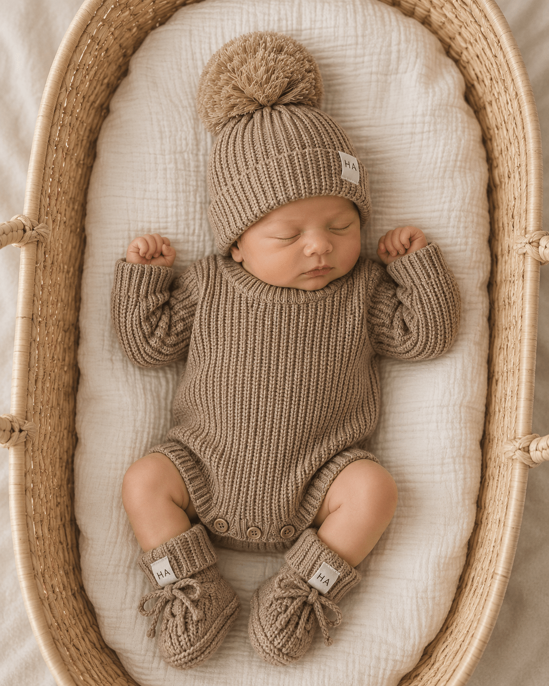Taupe Organic Cotton Knit Romper | Personalized - Harp Angel Boutique
