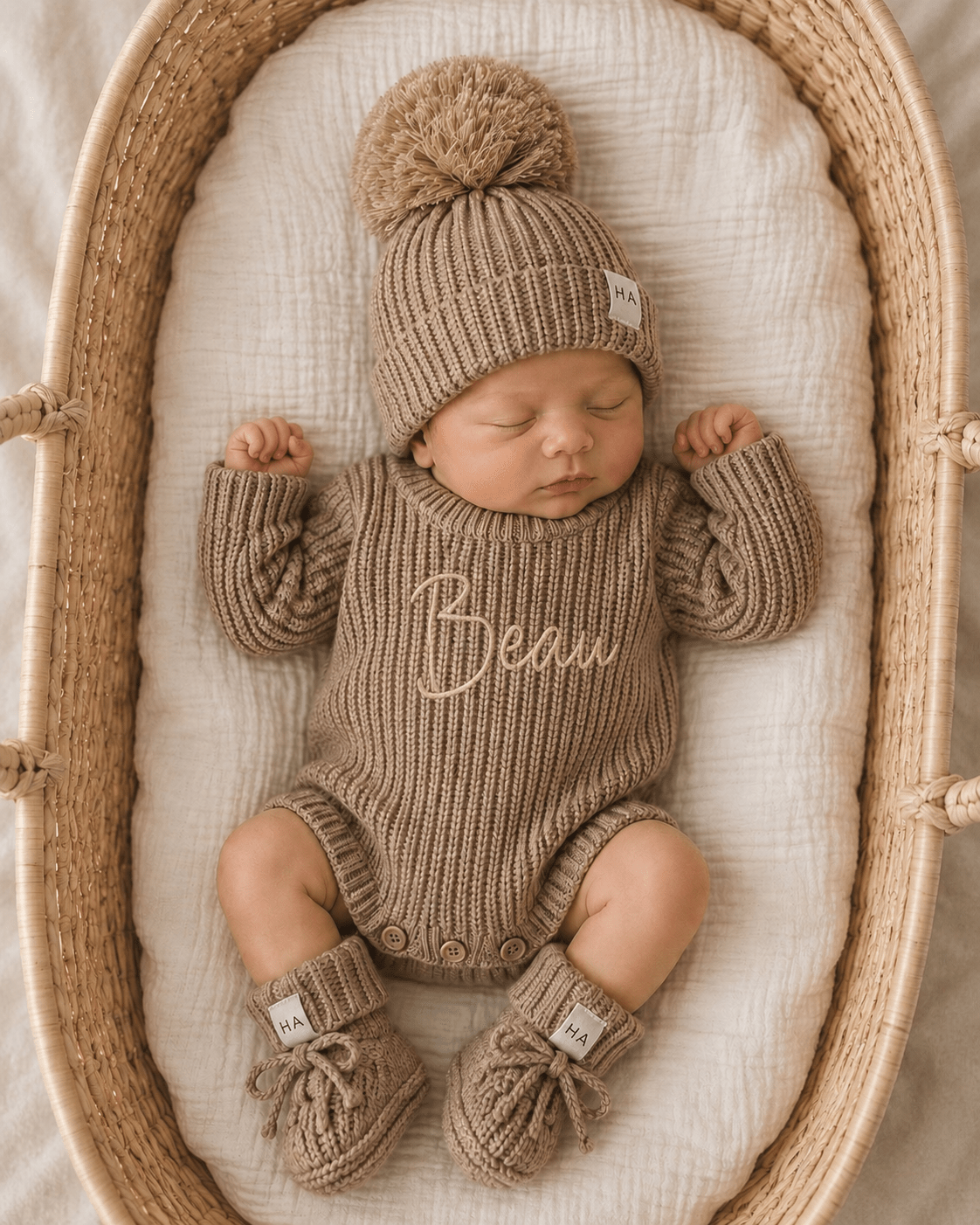 Taupe Organic Cotton Knit Romper | Personalized - Harp Angel Boutique