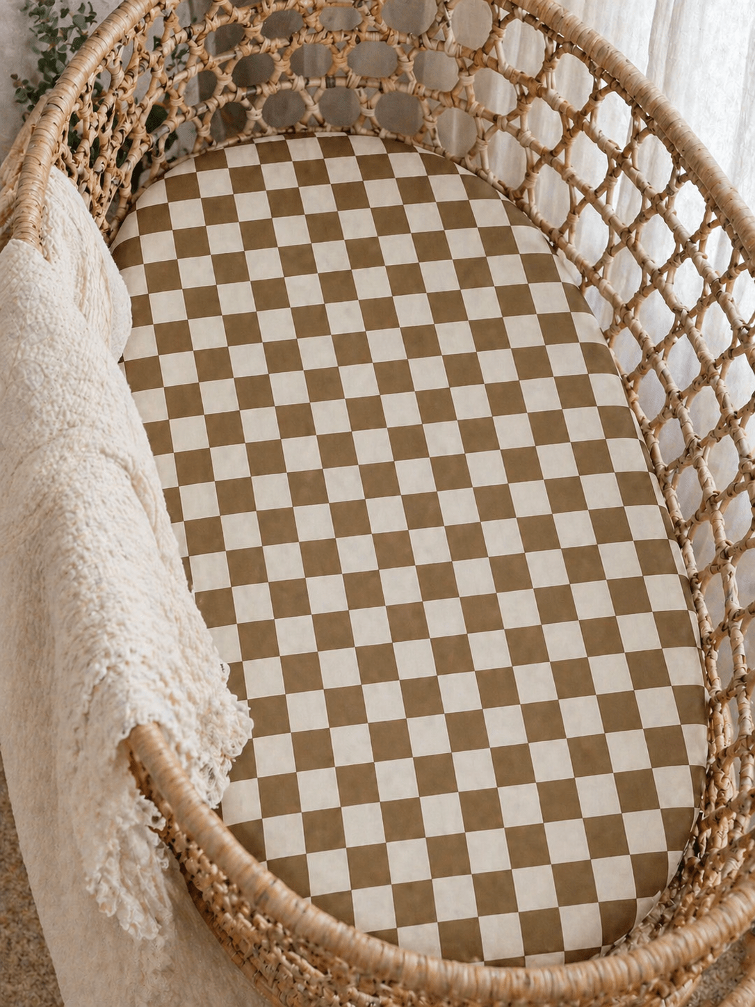 Toffee Checkered Bamboo Changing Pad Cover - Harp Angel Boutique