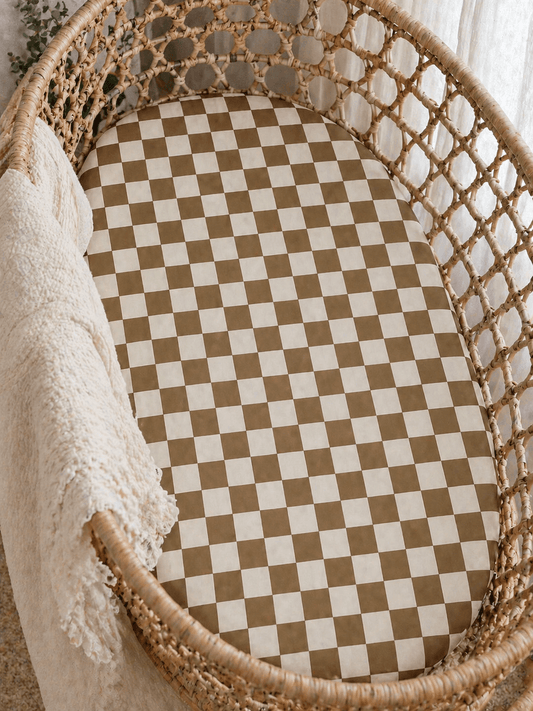 Toffee Checkered Bamboo Changing Pad Cover - Harp Angel Boutique