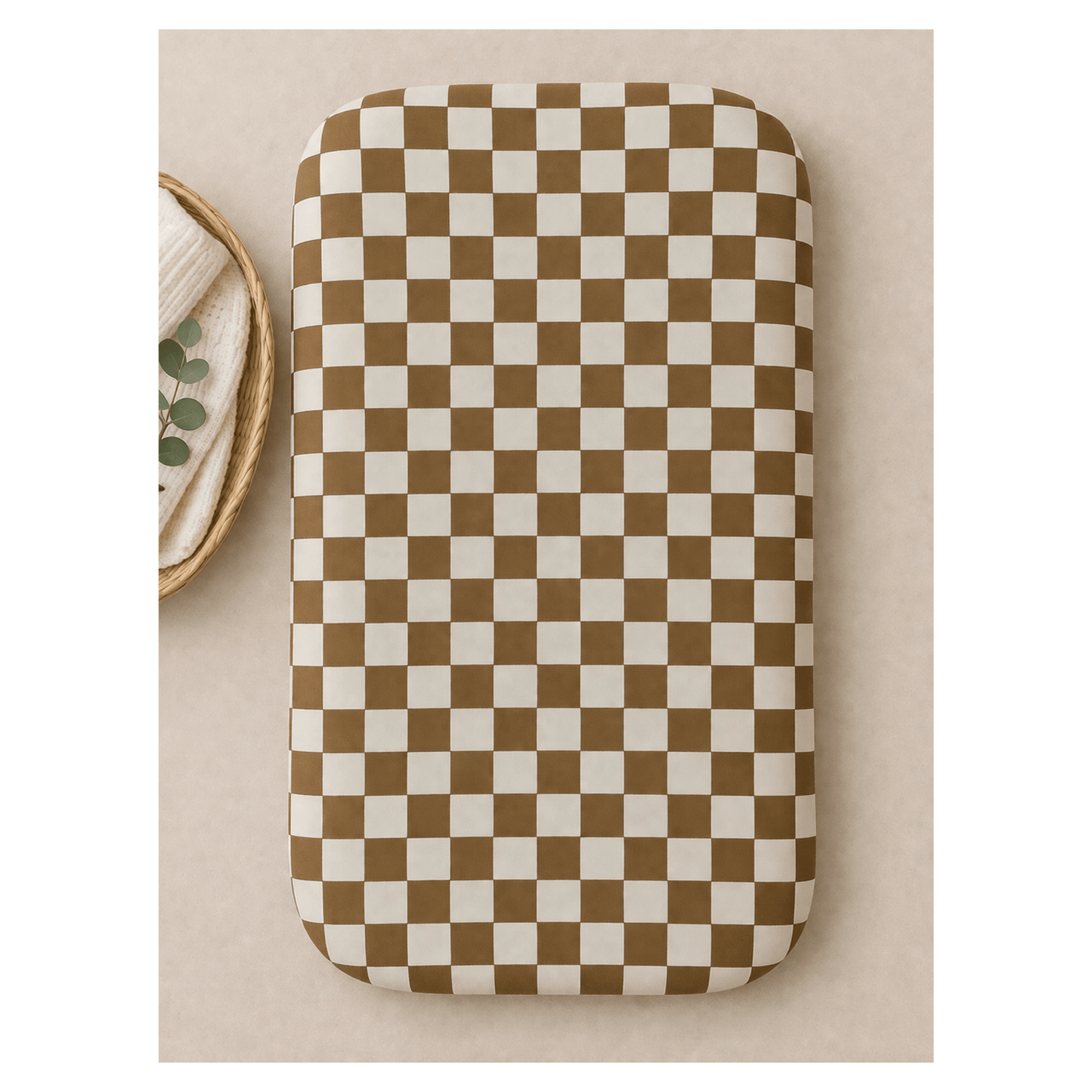 Toffee Checkered Bamboo Changing Pad Cover - Harp Angel Boutique