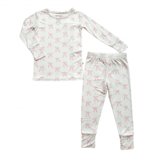 Two - Piece Pajama Set - Pink Bows - Harp Angel Boutique