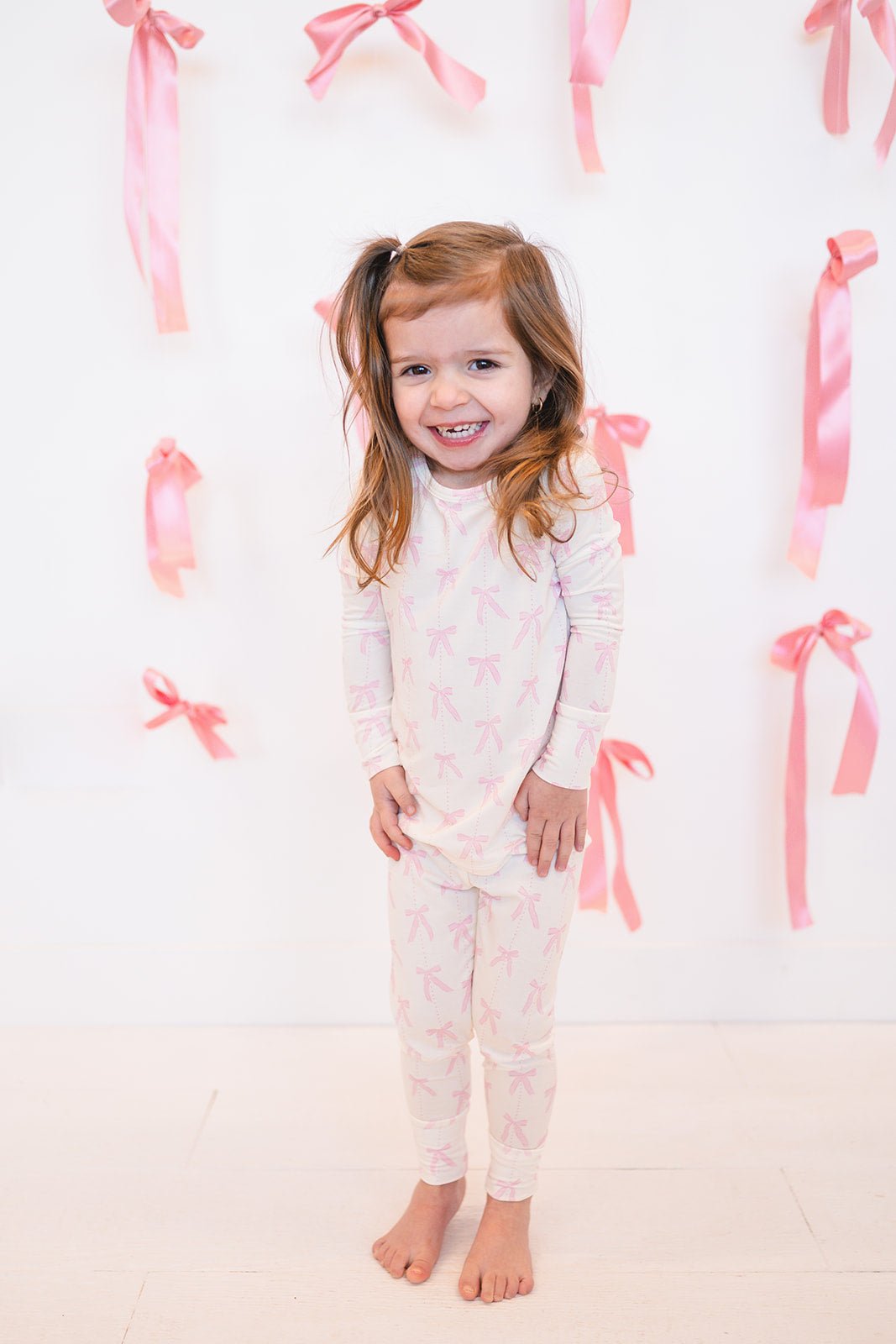 Two - Piece Pajama Set - Pink Bows - Harp Angel Boutique