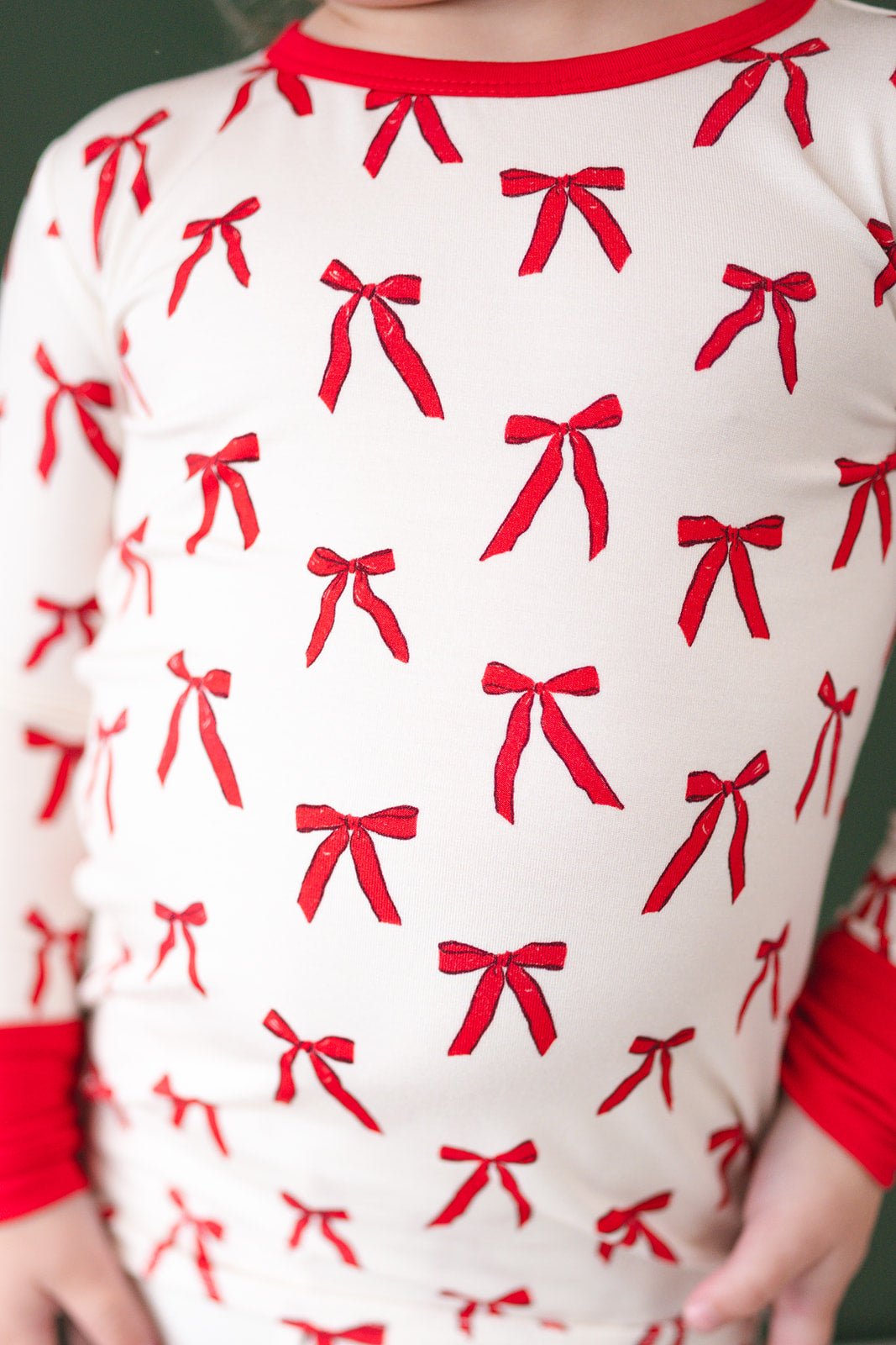 Two - Piece Pajama Set - Red Bows - Harp Angel Boutique