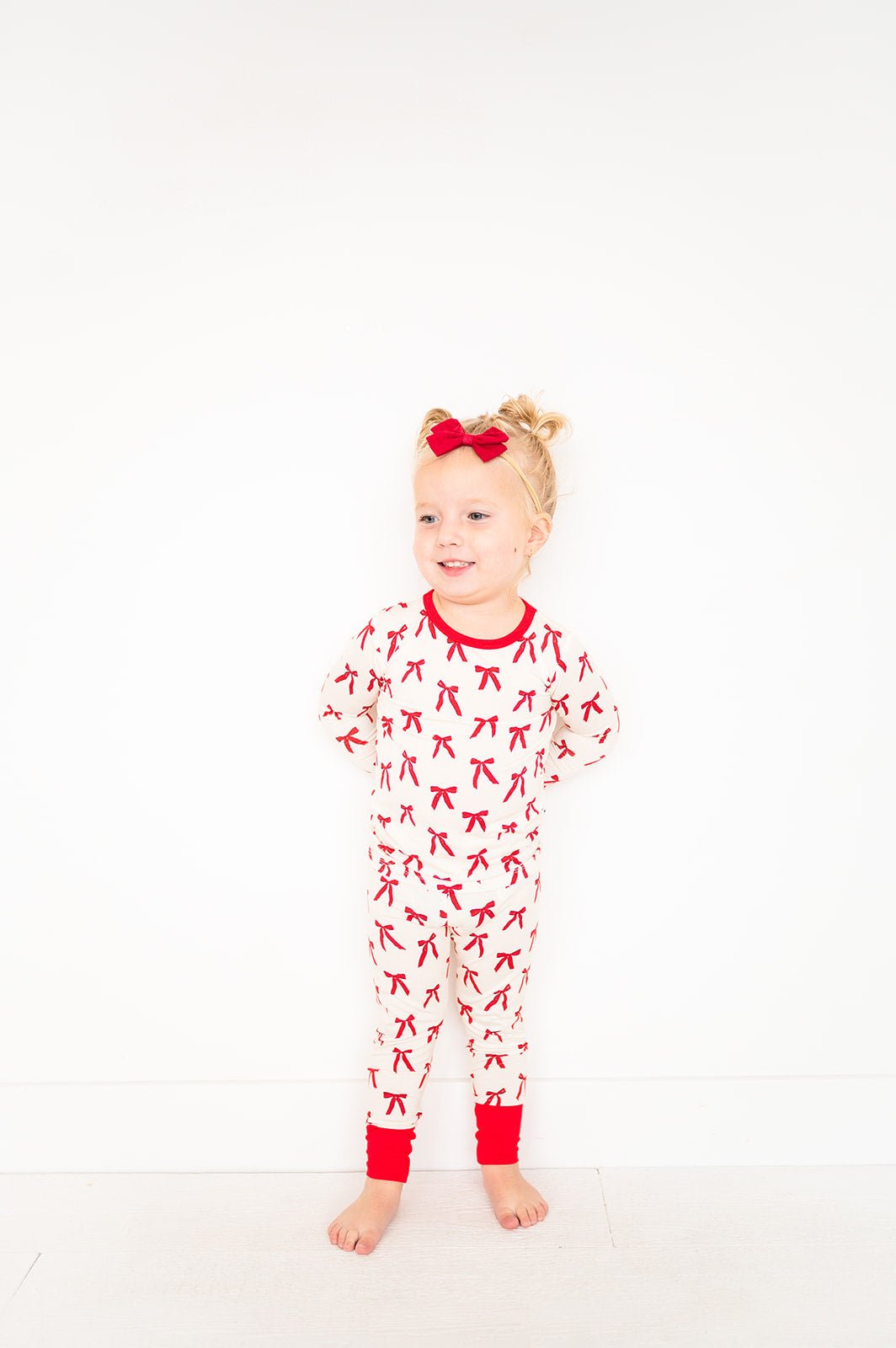 Two - Piece Pajama Set - Red Bows - Harp Angel Boutique