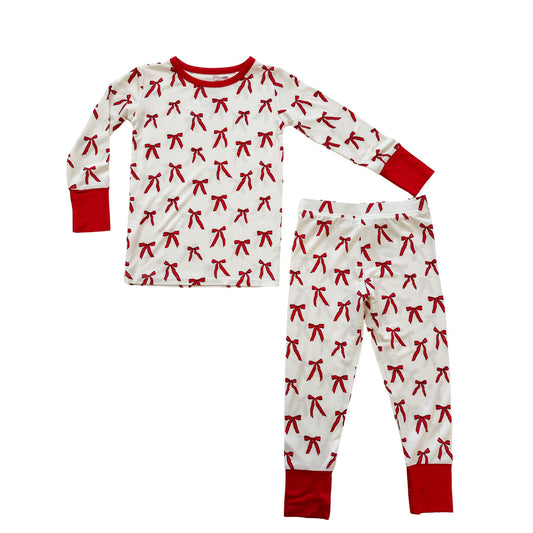 Two - Piece Pajama Set - Red Bows - Harp Angel Boutique