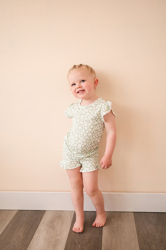 Two-Piece Short Set - Sage Ditsy Floral - Harp Angel Boutique
