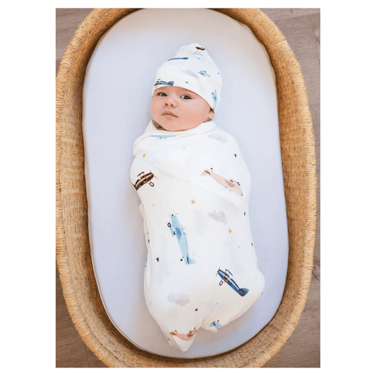 Vintage Airplane Bamboo Stretch Swaddle Blanket - Harp Angel Boutique