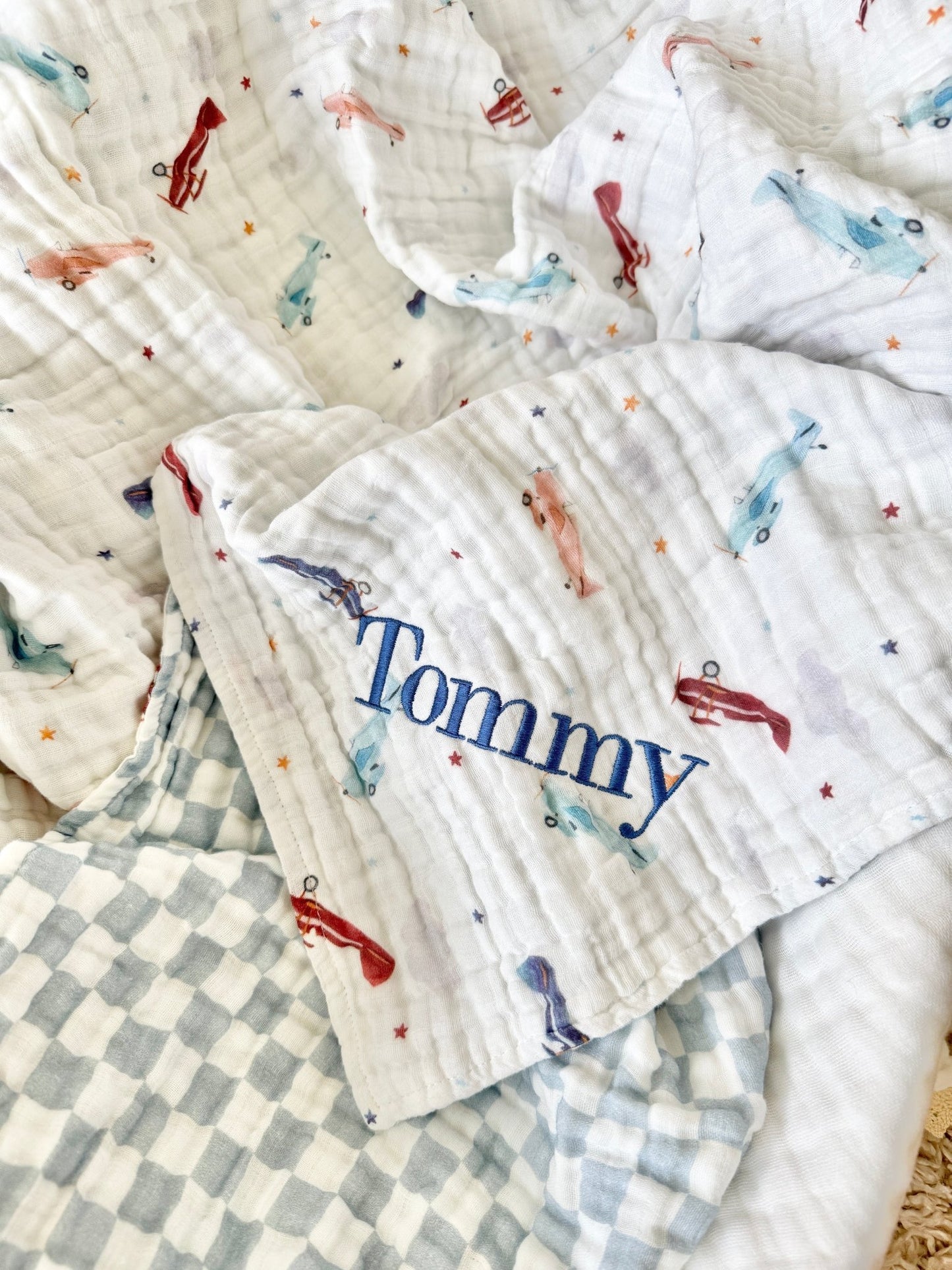 Vintage Airplane Organic Muslin Cotton 6-Layer Baby Blanket - Harp Angel Boutique
