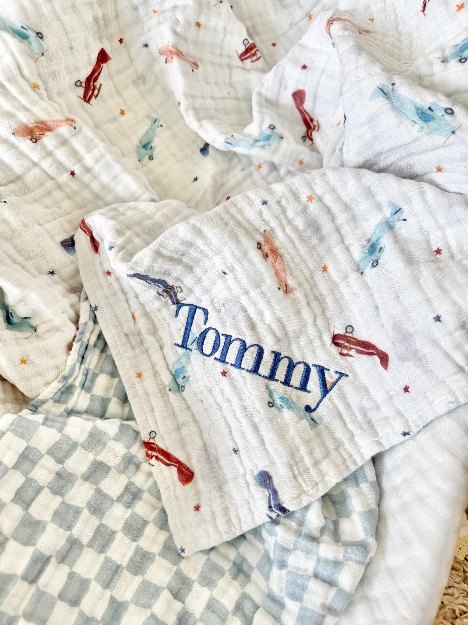 Vintage Airplane Organic Muslin Cotton 6-Layer Baby Blanket - Harp Angel Boutique