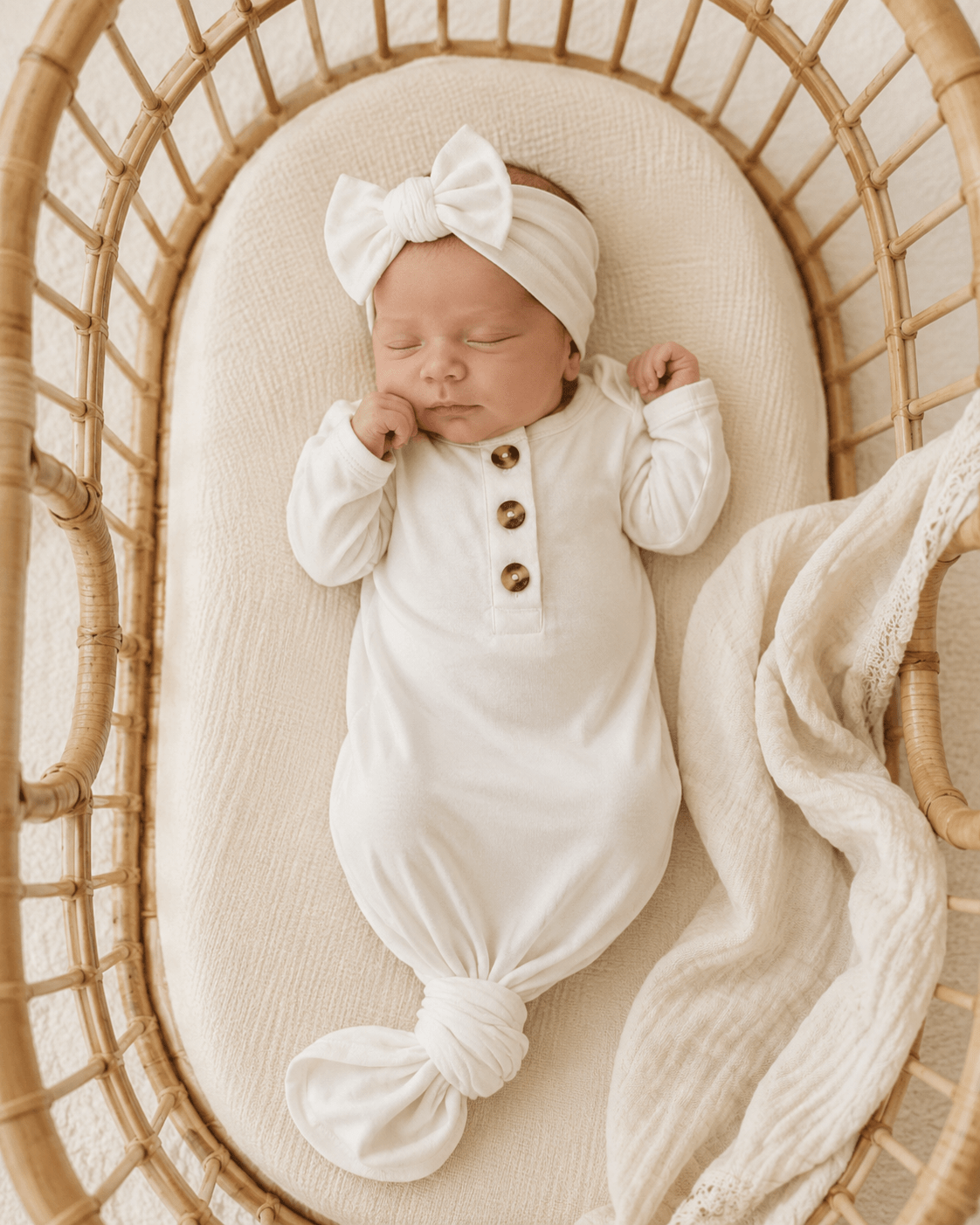 White Bamboo Knotted Baby Gown - Harp Angel Boutique