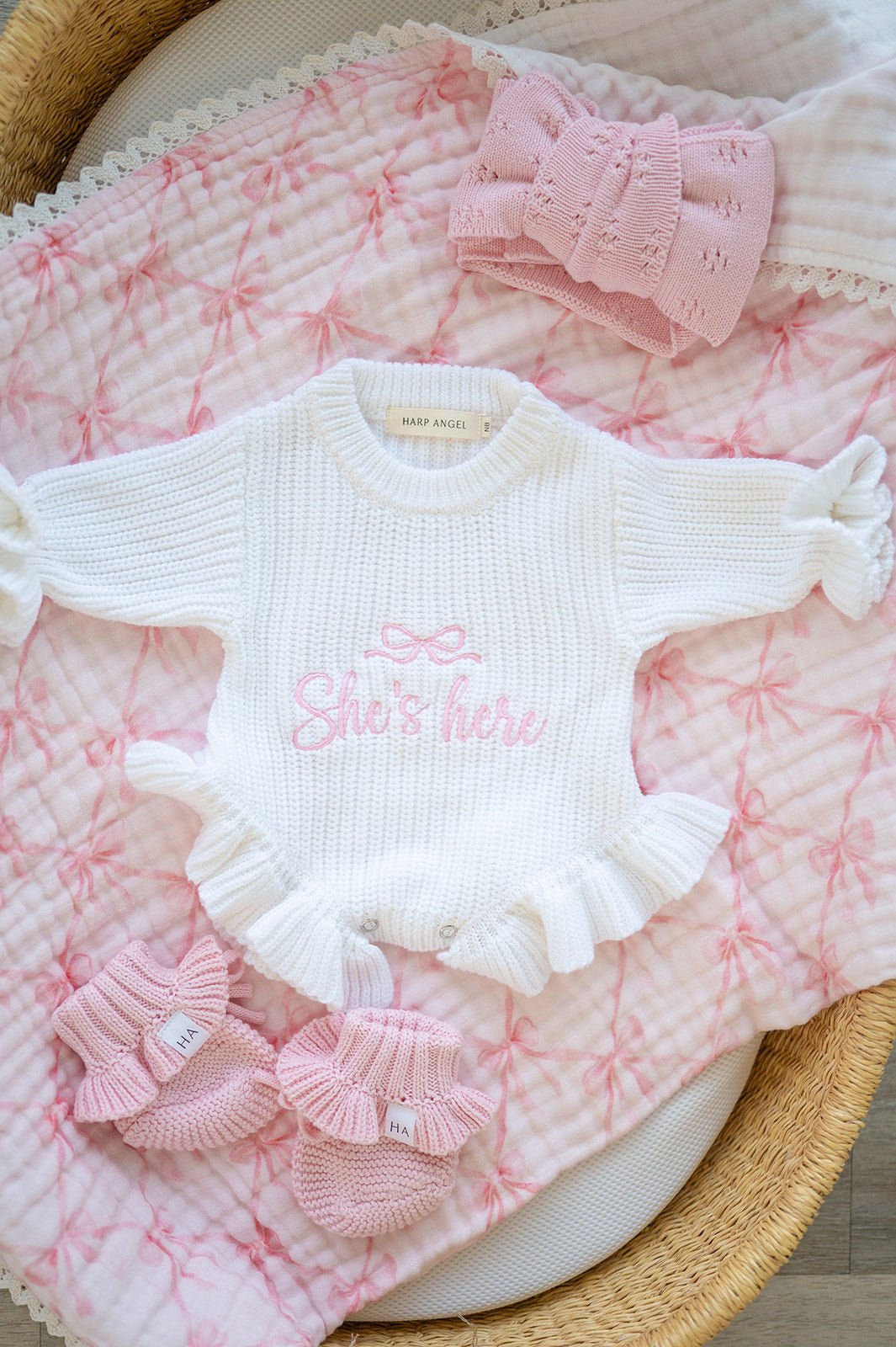 White Organic Cotton Knit Ruffle Romper | She’s Here Bundle - Harp Angel Boutique