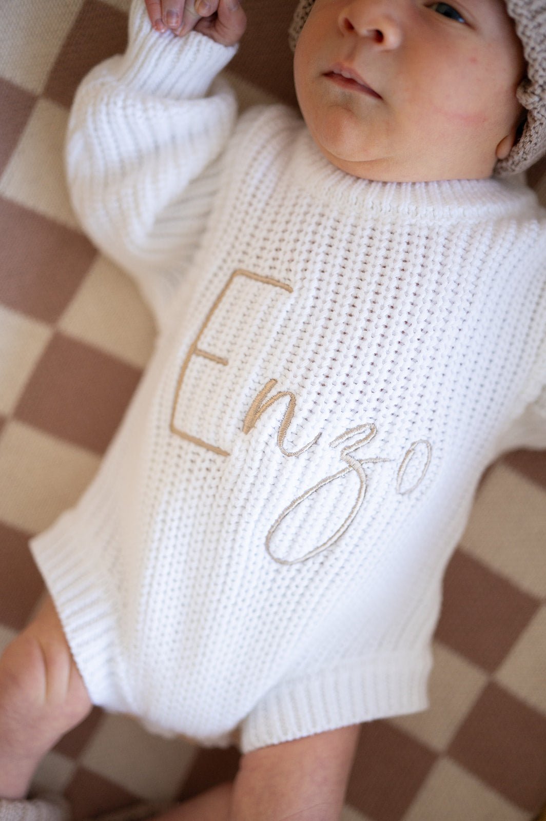 White Organic Cotton Knit Baby Romper | Personalized - Harp Angel Boutique