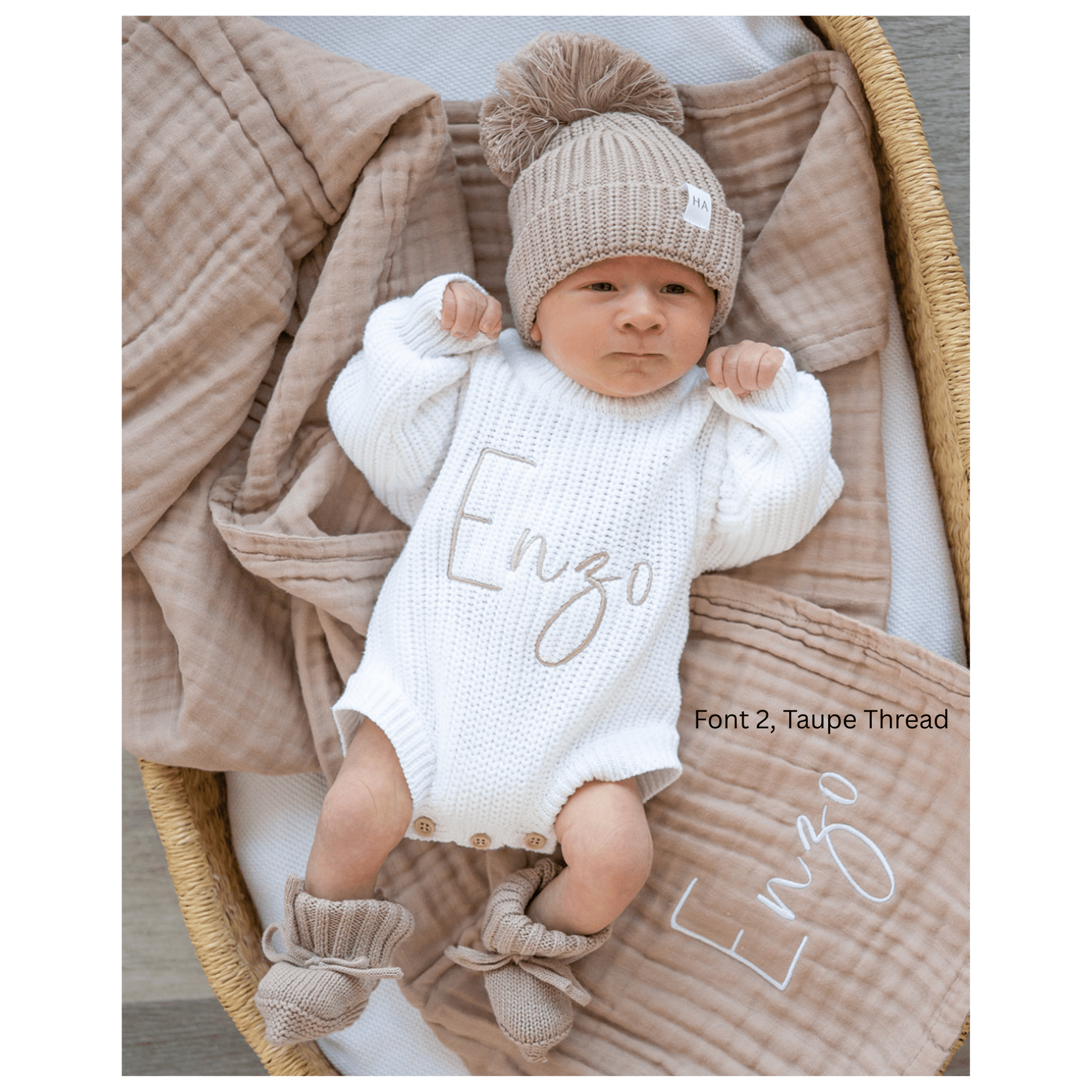 White Organic Cotton Knit Baby Romper | Personalized - Harp Angel Boutique