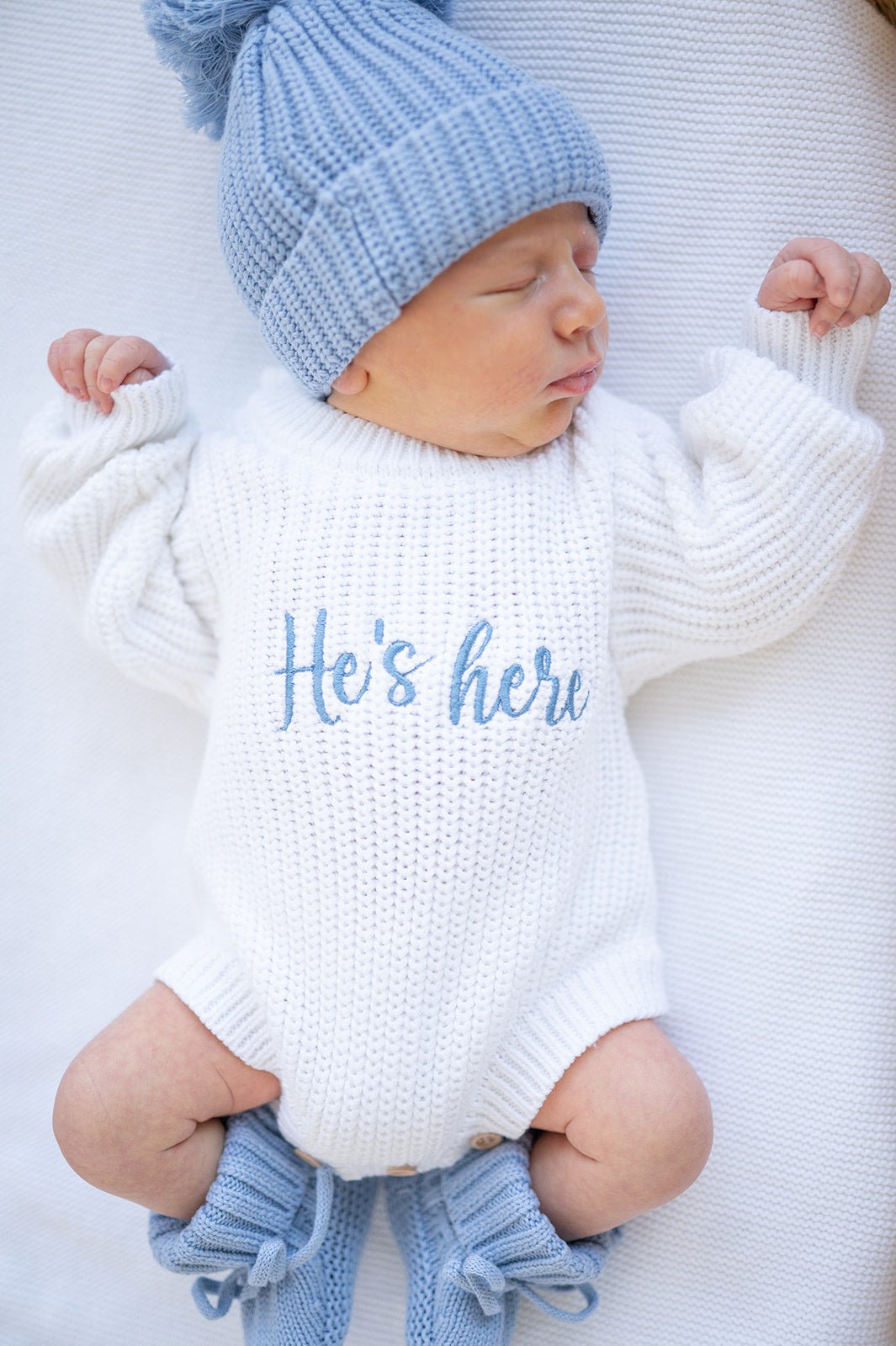 He's Here Baby Boy Announcement Outfit Bundle - Harp Angel Boutique