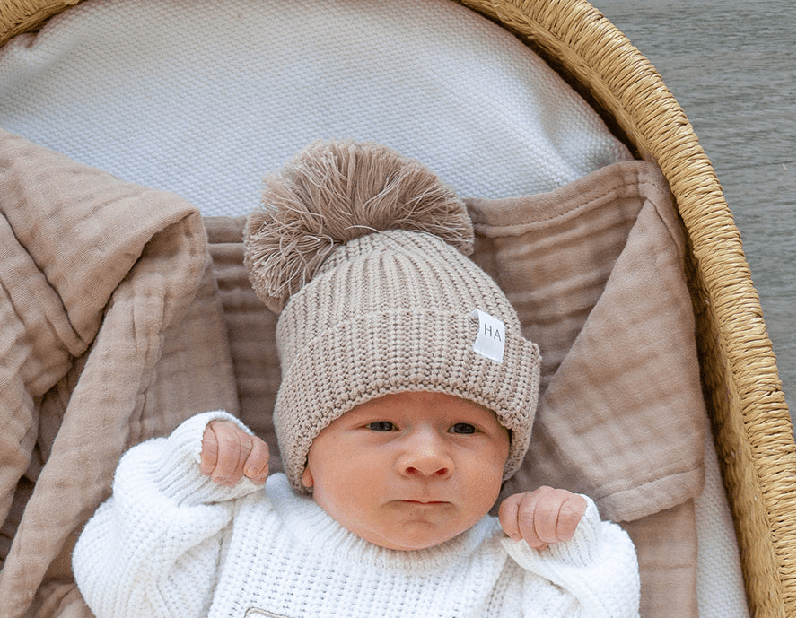 White Organic Cotton Knit Romper | He’s Here Bundle Taupe - Harp Angel Boutique
