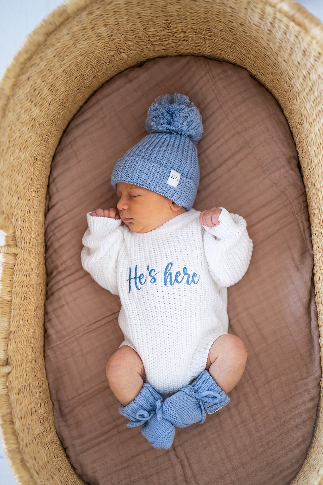 He's Here Baby Boy Announcement Outfit Bundle - Harp Angel Boutique