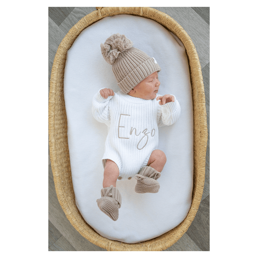 White Organic Cotton Knit Romper | Name Bundle - Harp Angel Boutique