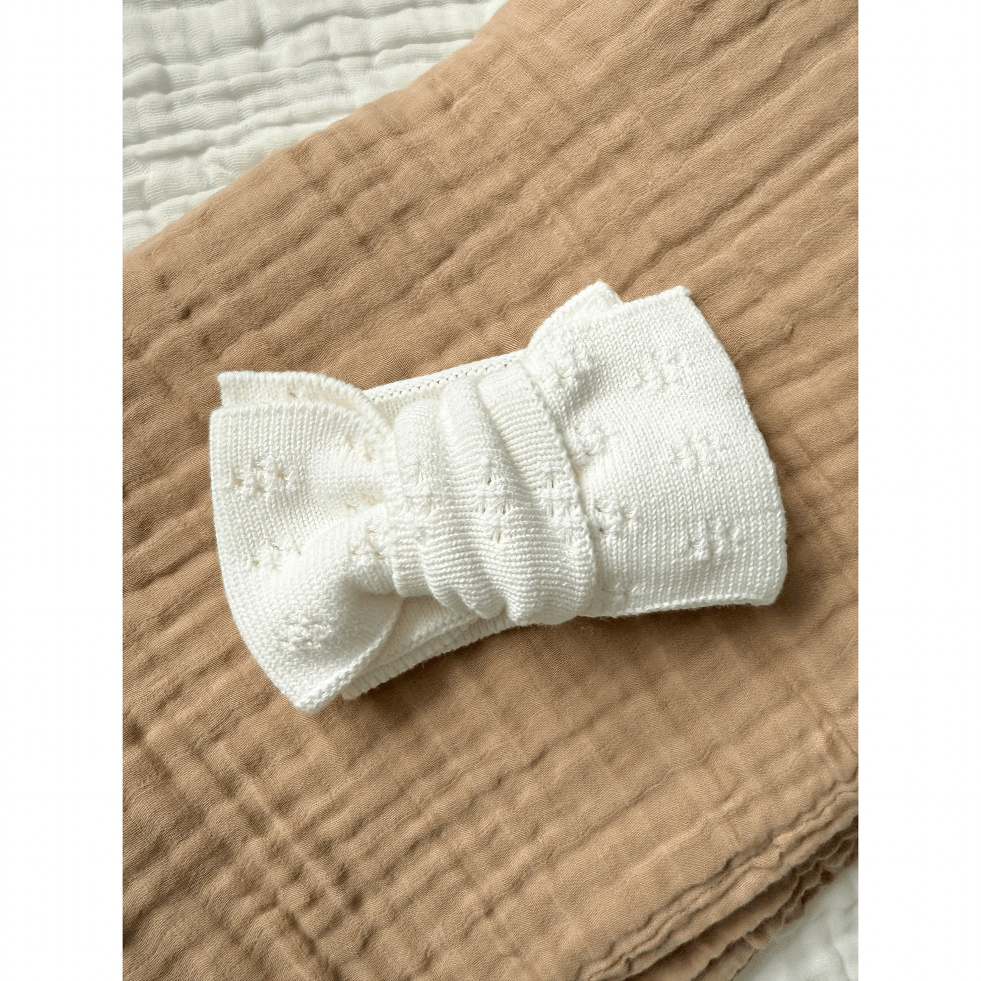 White Organic Cotton Pointelle Oversized Bow Baby Headband - Harp Angel Boutique